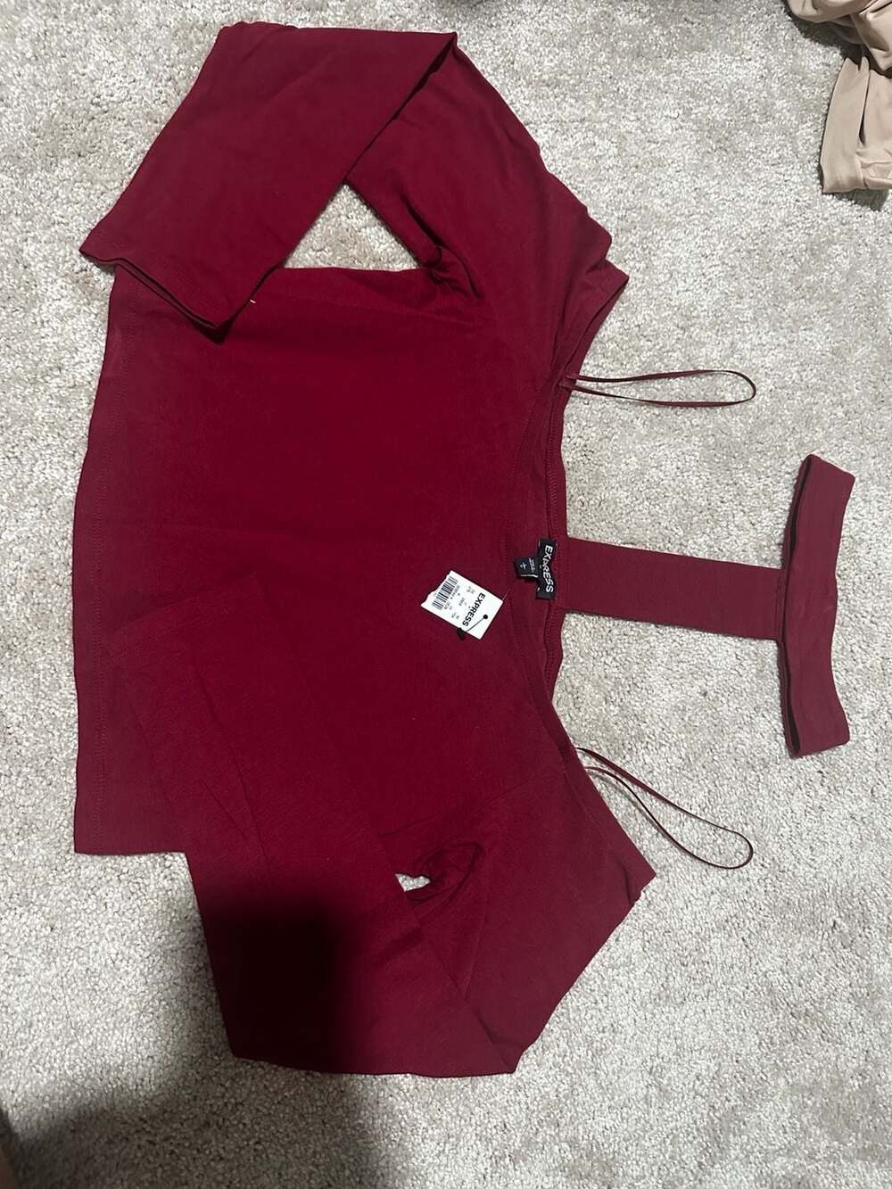 Express Long Sleeve Choker Neck Cold Shoulder Crop Top Size L